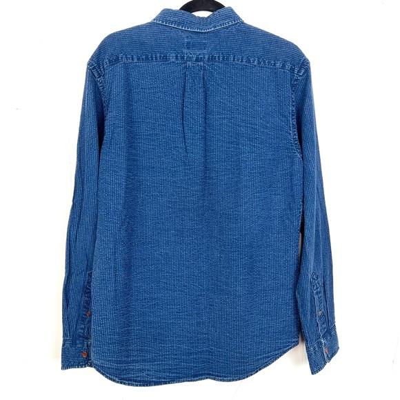 Old Navy Slim Fit Button Down Shirt Blue Chambray Striped Men's Medium - Picture 4 of 4